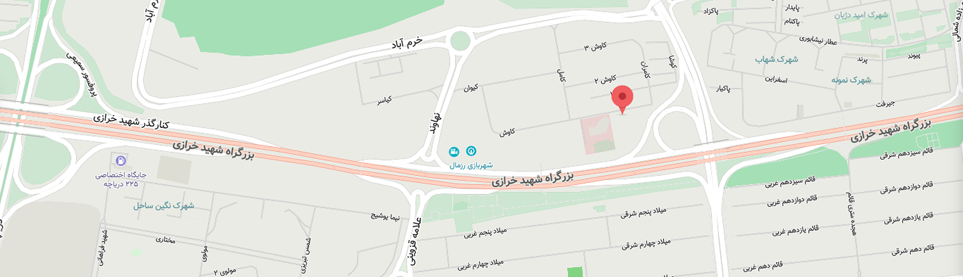 نقشه موقعیت مکانی شرکت فیدار فراز فرتاک در تهران، محدوده بزرگراه شهید خرازی، جهت مسیریابی و مراجعه حضوری